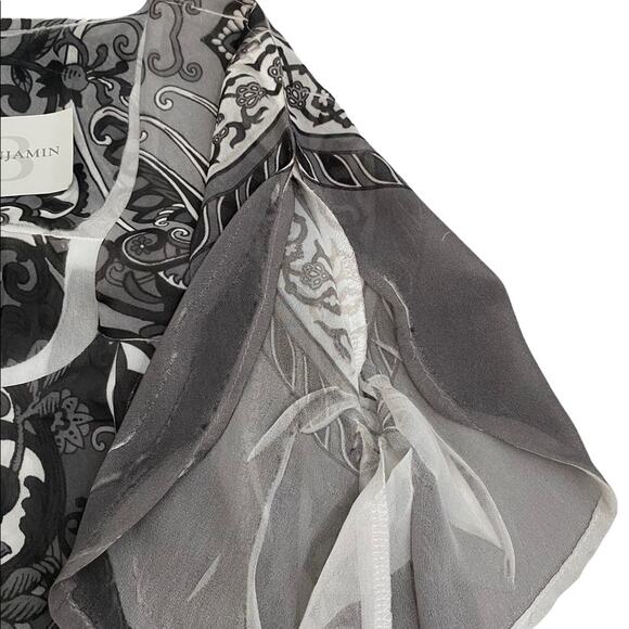 Daniel Benjamin Sheer Overlay Shades Of Gray & White Print Tunic Top, Size M* - Picture 4 of 10